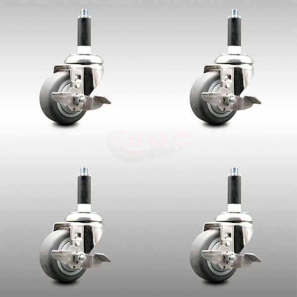 Service Caster 3.5 Inch 316SS Thermoplastic Rubber Swivel 7/8 Inch Stem Caster Set Brake SCC SCC-SS316EX20S3514-TPRB-TLB-78-4 - main